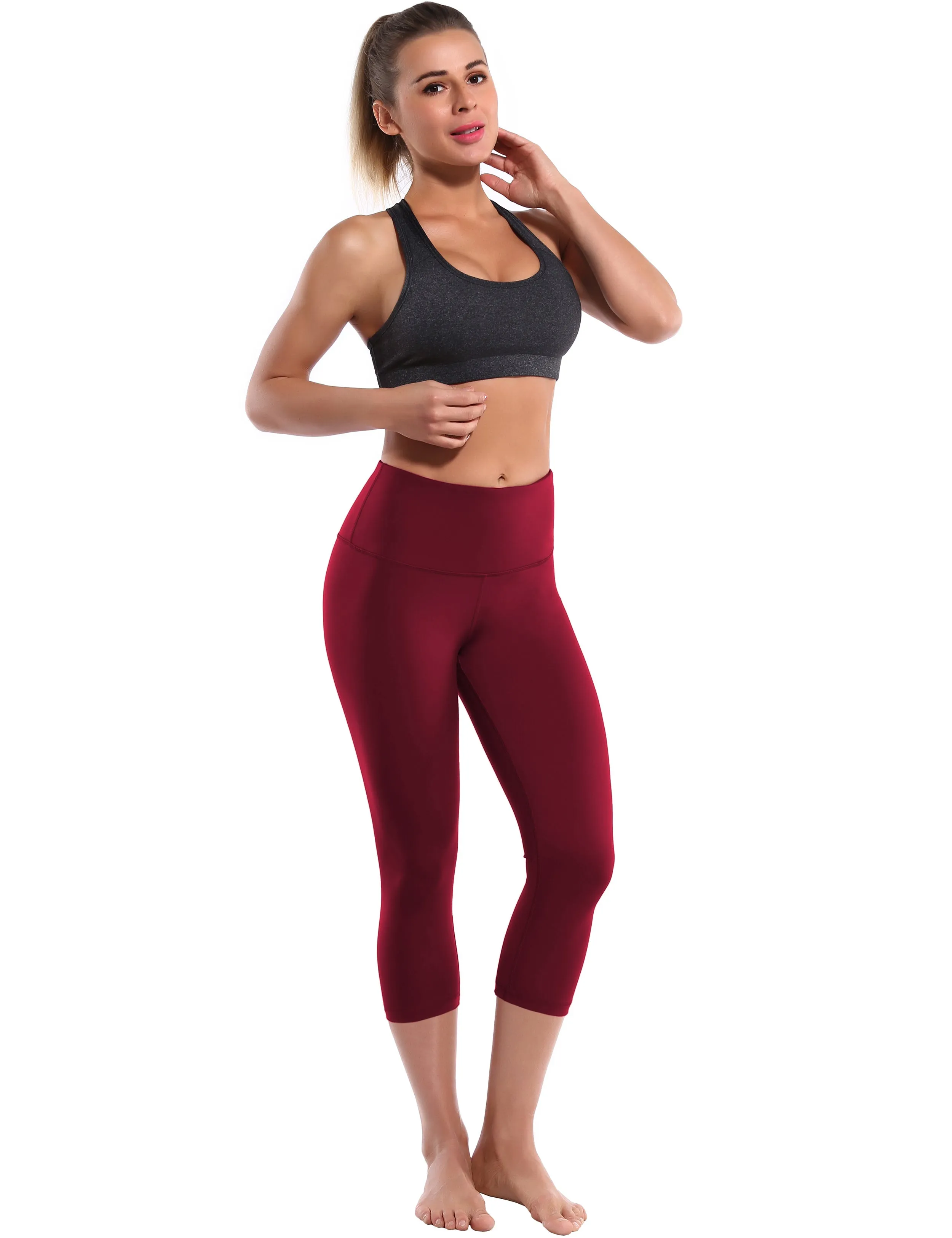 19" High Waist Crop Tight Capris cherryred_Biking