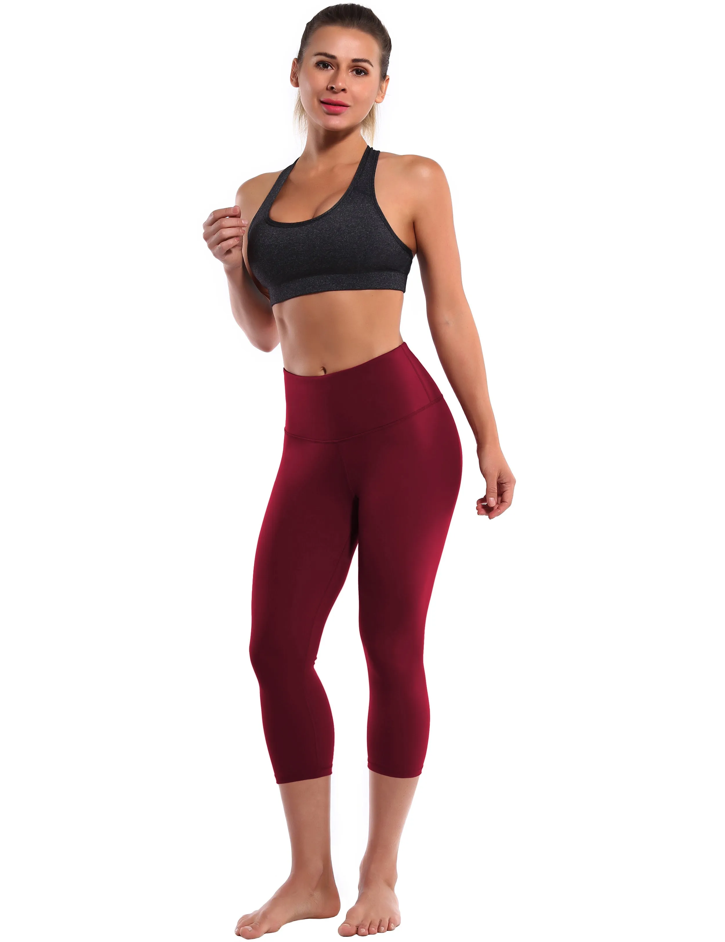 19" High Waist Crop Tight Capris cherryred_Biking