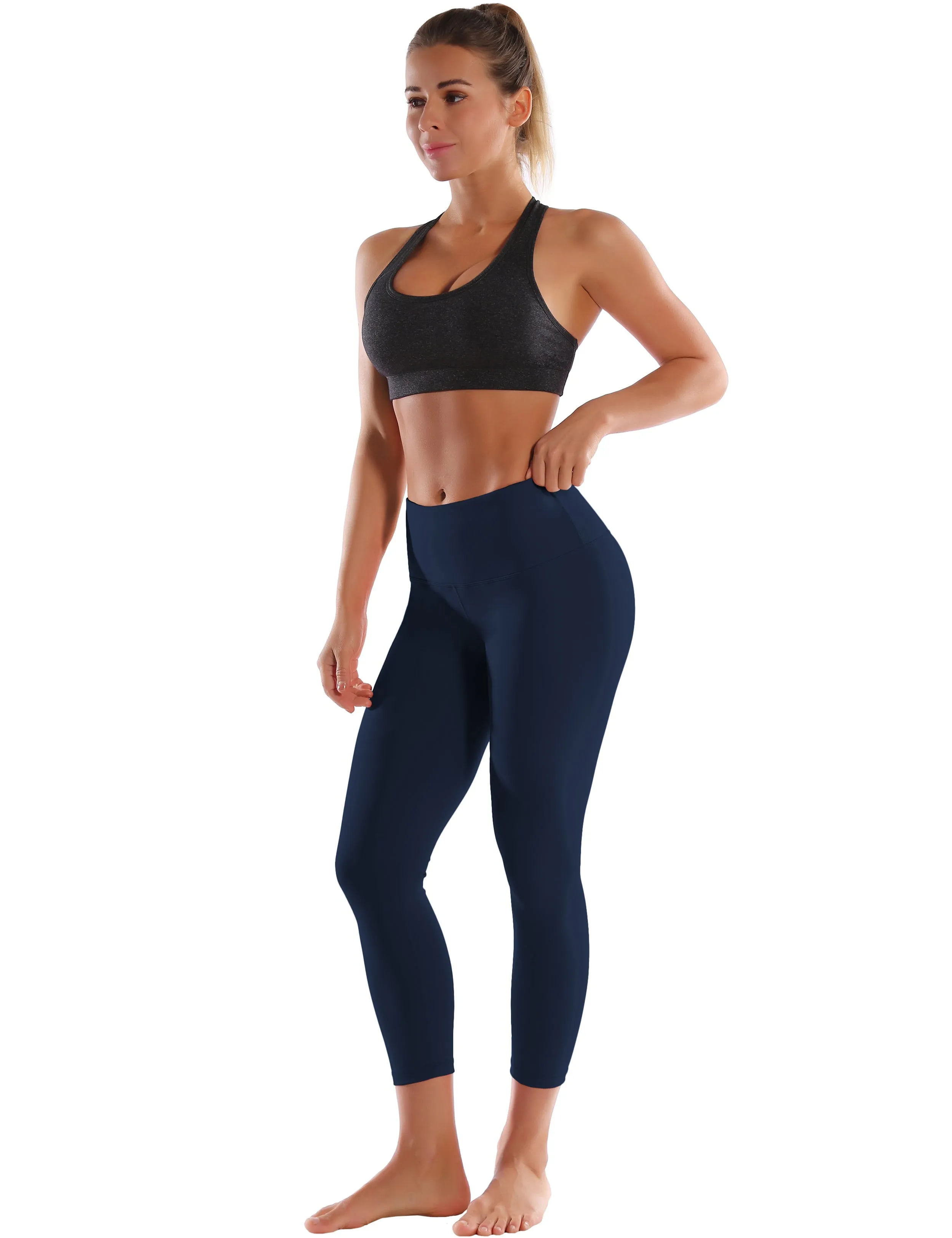 22" High Waist Crop Tight Capris darknavy_Plus Size