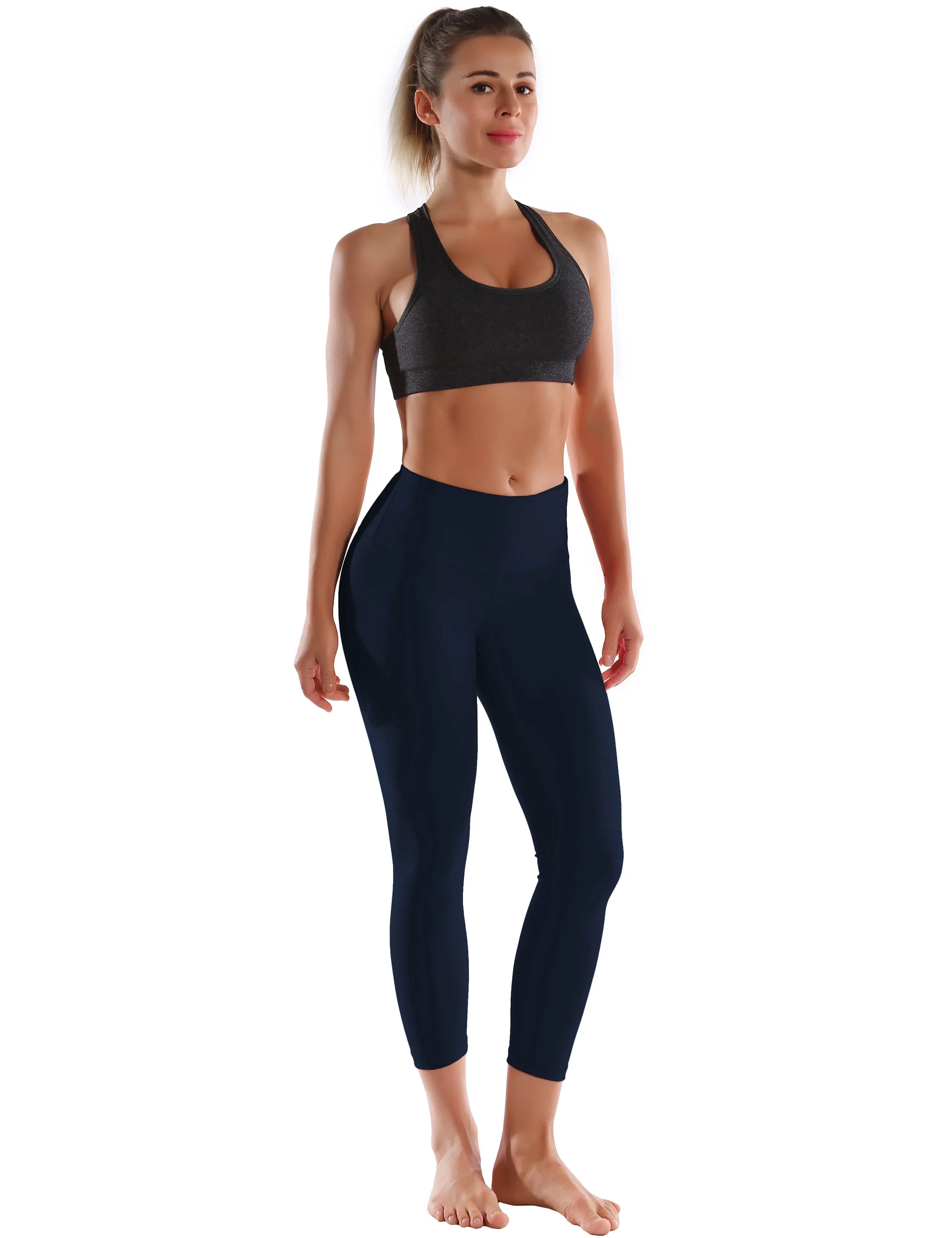 22" High Waist Crop Tight Capris darknavy_Plus Size