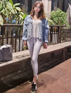 22" High Waist Crop Tight Capris lightgray ins_Golf