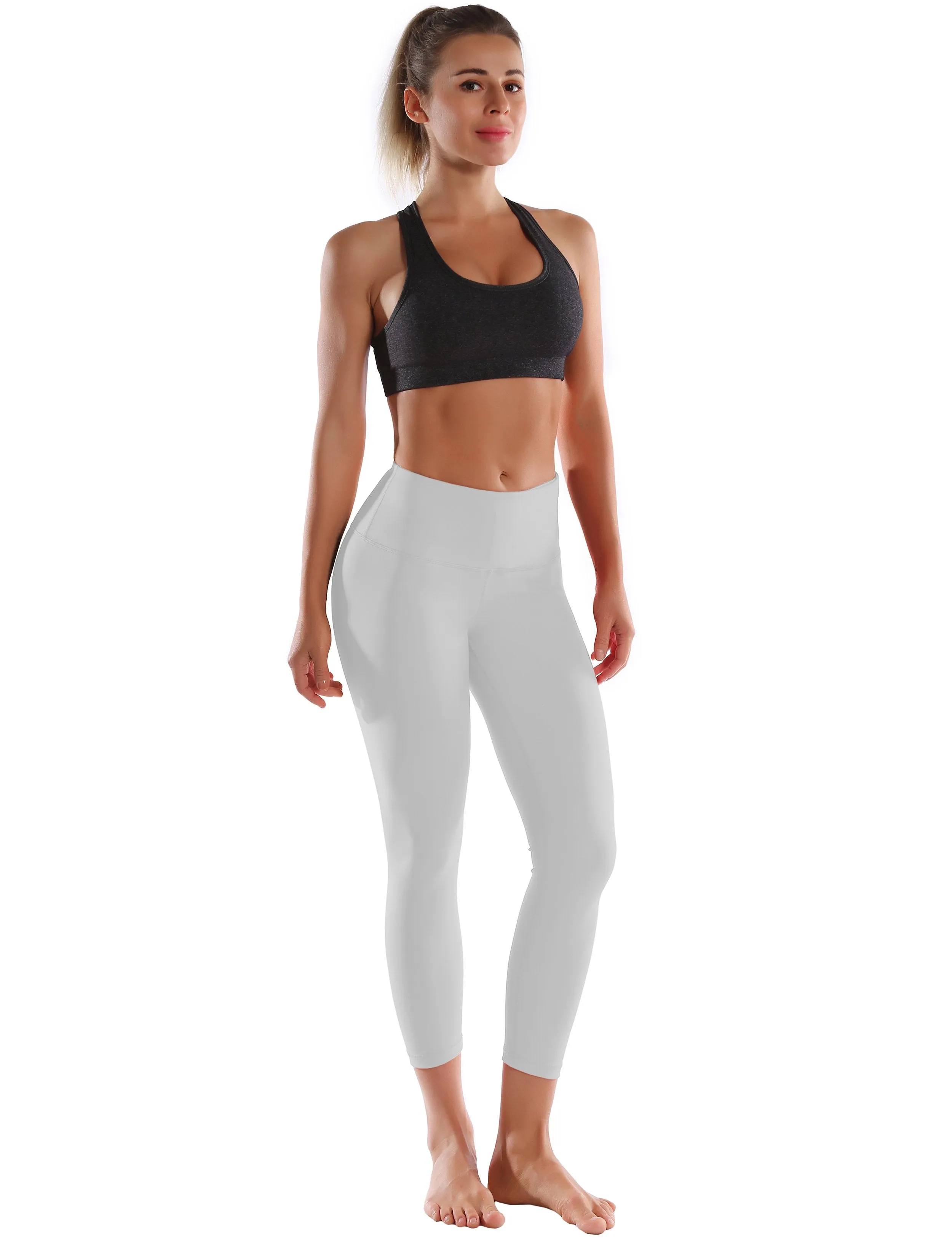22" High Waist Crop Tight Capris lightgray ins_Gym