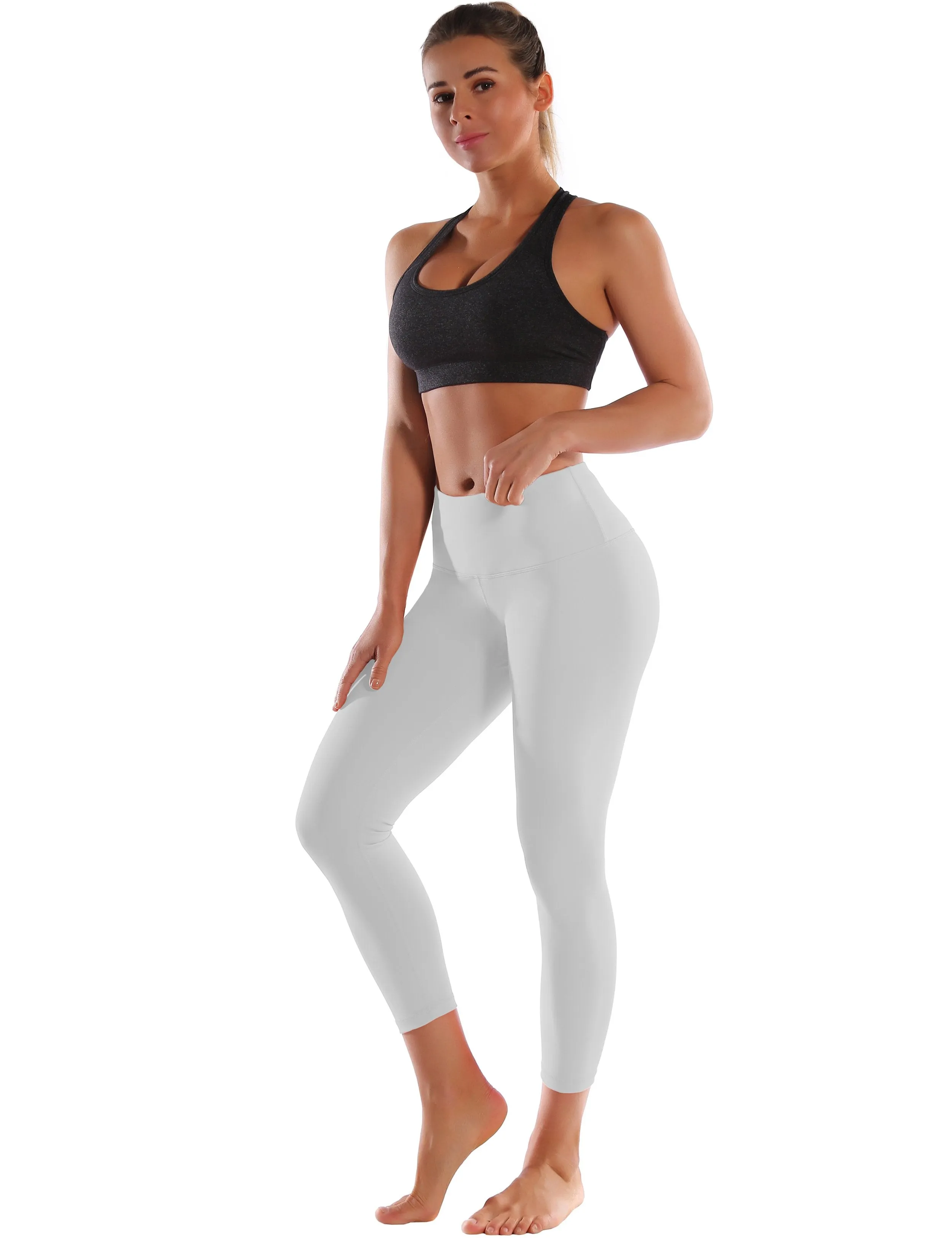 22" High Waist Crop Tight Capris lightgray ins_Gym