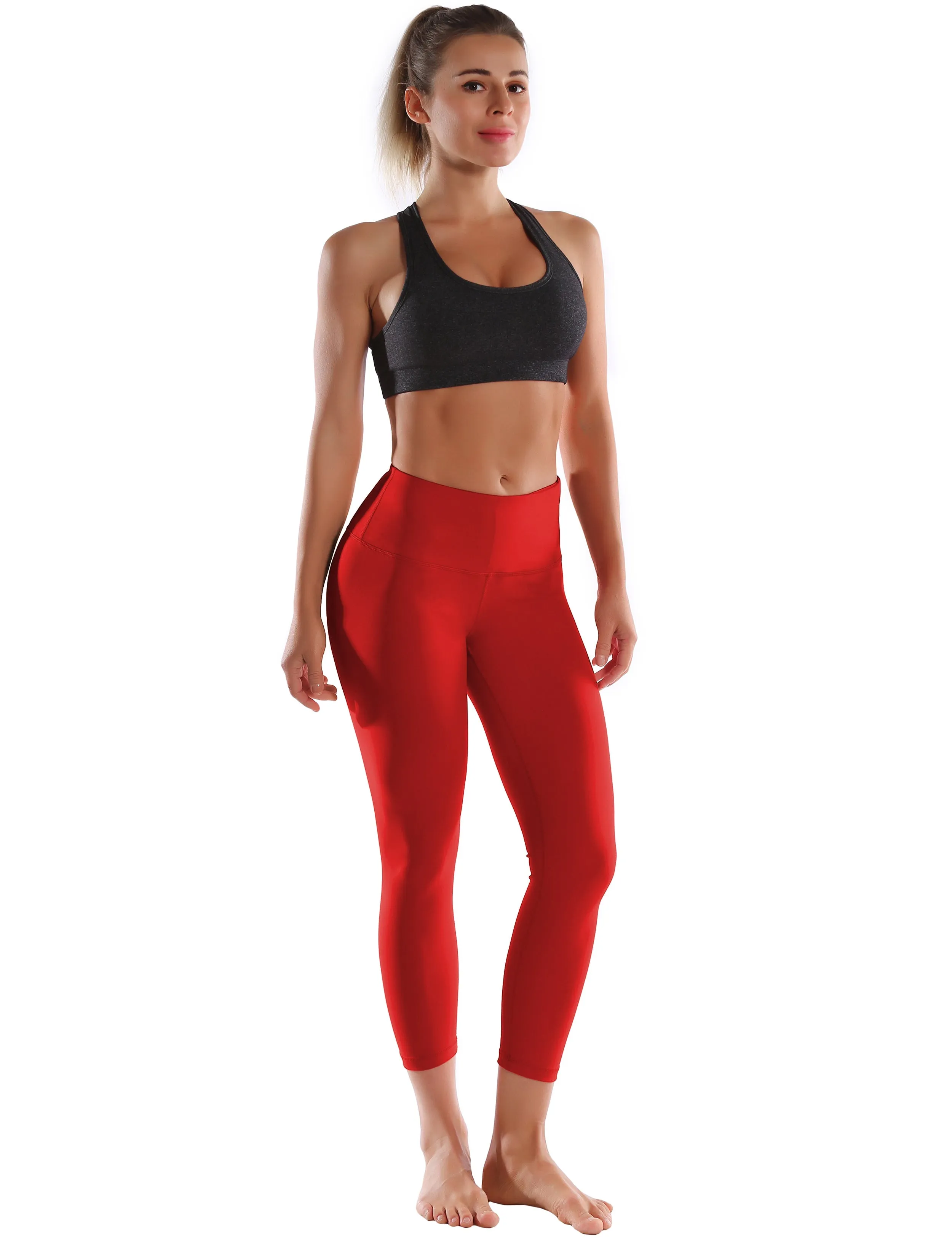 22" High Waist Crop Tight Capris scarlet_Gym