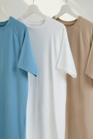 3 Pack Athletic Fit Crew Neck T-Shirt in Blue/ White/ Sand