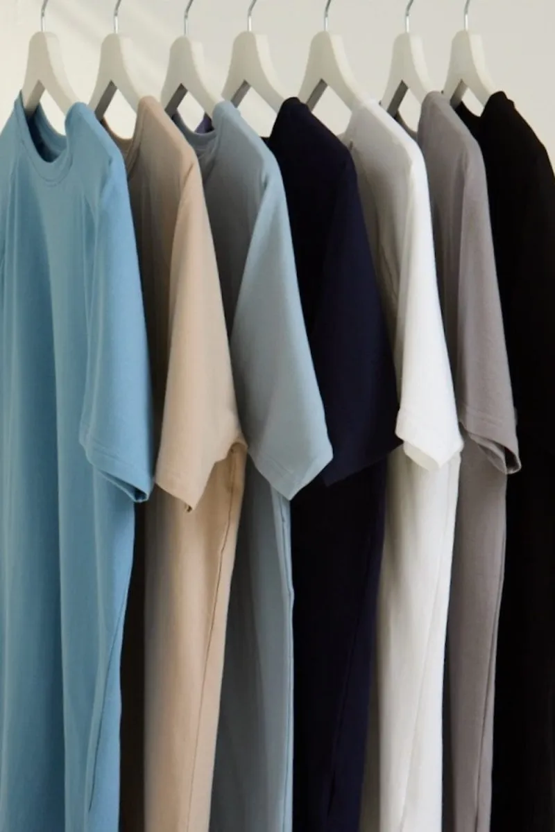 7 Pack Athletic Fit Crew Neck T-Shirt in Black/ Grey/ White/ Navy/ Pale Blue/ Sand/ Blue