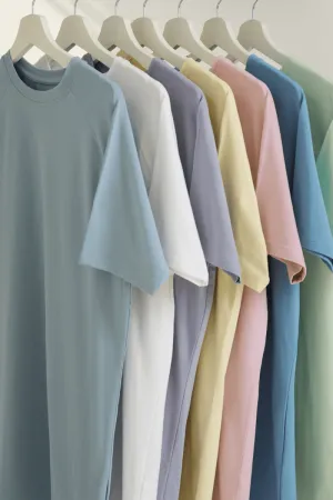 7 Pack Athletic Fit Crew Neck T-Shirt in Mint/ Soft Blue/ Pink/ Lemon/ Lilac/ White/ Pale Blue
