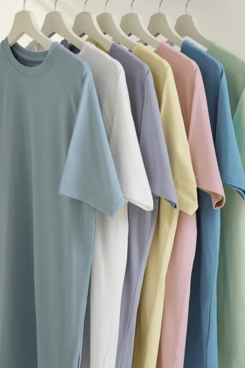 7 Pack Athletic Fit Crew Neck T-Shirt in Mint/ Soft Blue/ Pink/ Lemon/ Lilac/ White/ Pale Blue
