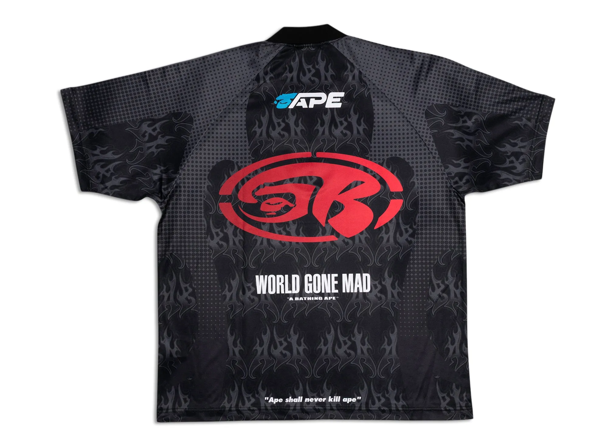 A Bathing Ape Flame Pattern Half Zip Relaxed Fit Polo Shirt in Black xld