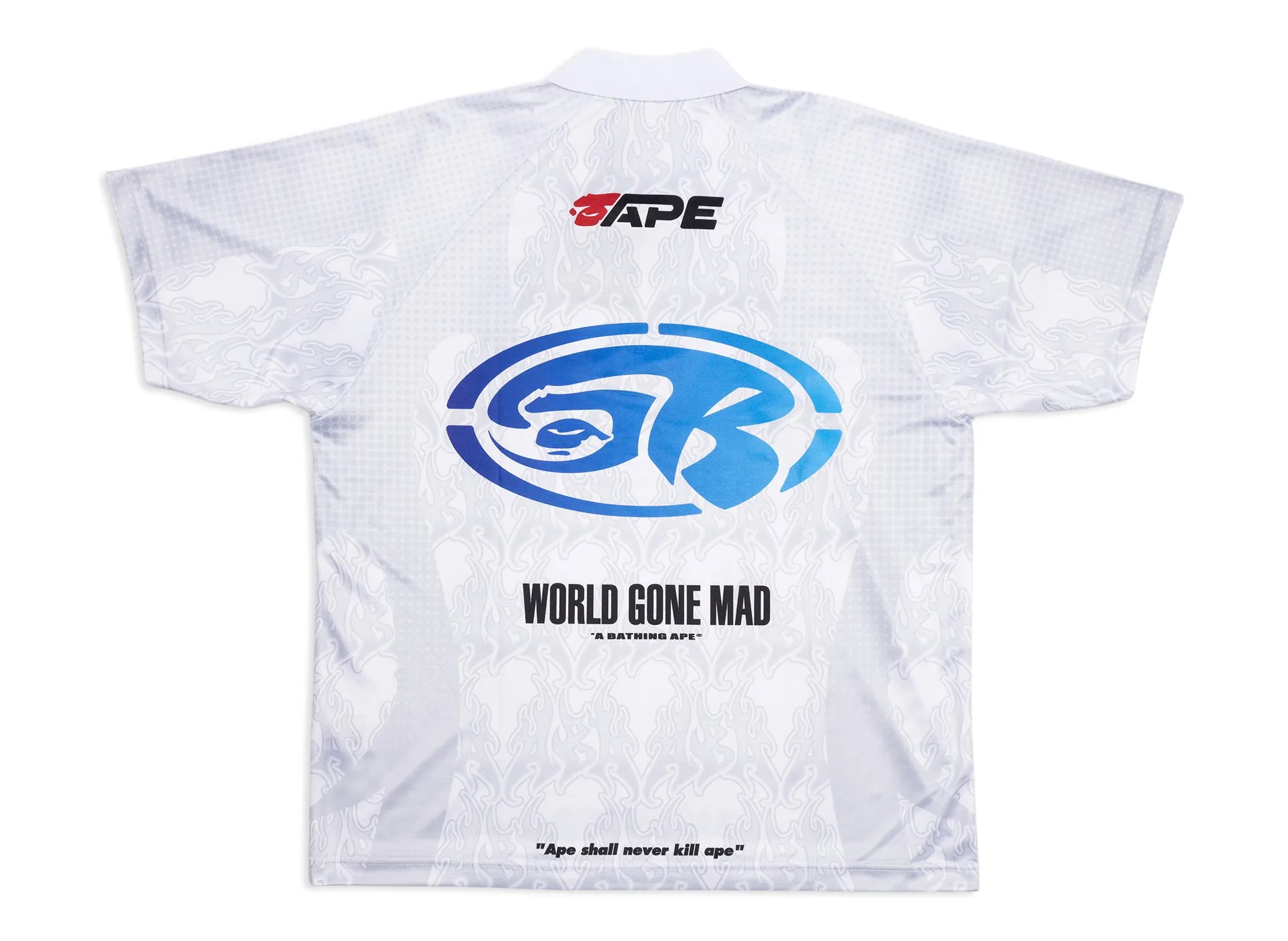 A Bathing Ape Flame Pattern Half Zip Relaxed Fit Polo Shirt in White xld