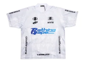 A Bathing Ape Flame Pattern Half Zip Relaxed Fit Polo Shirt in White xld
