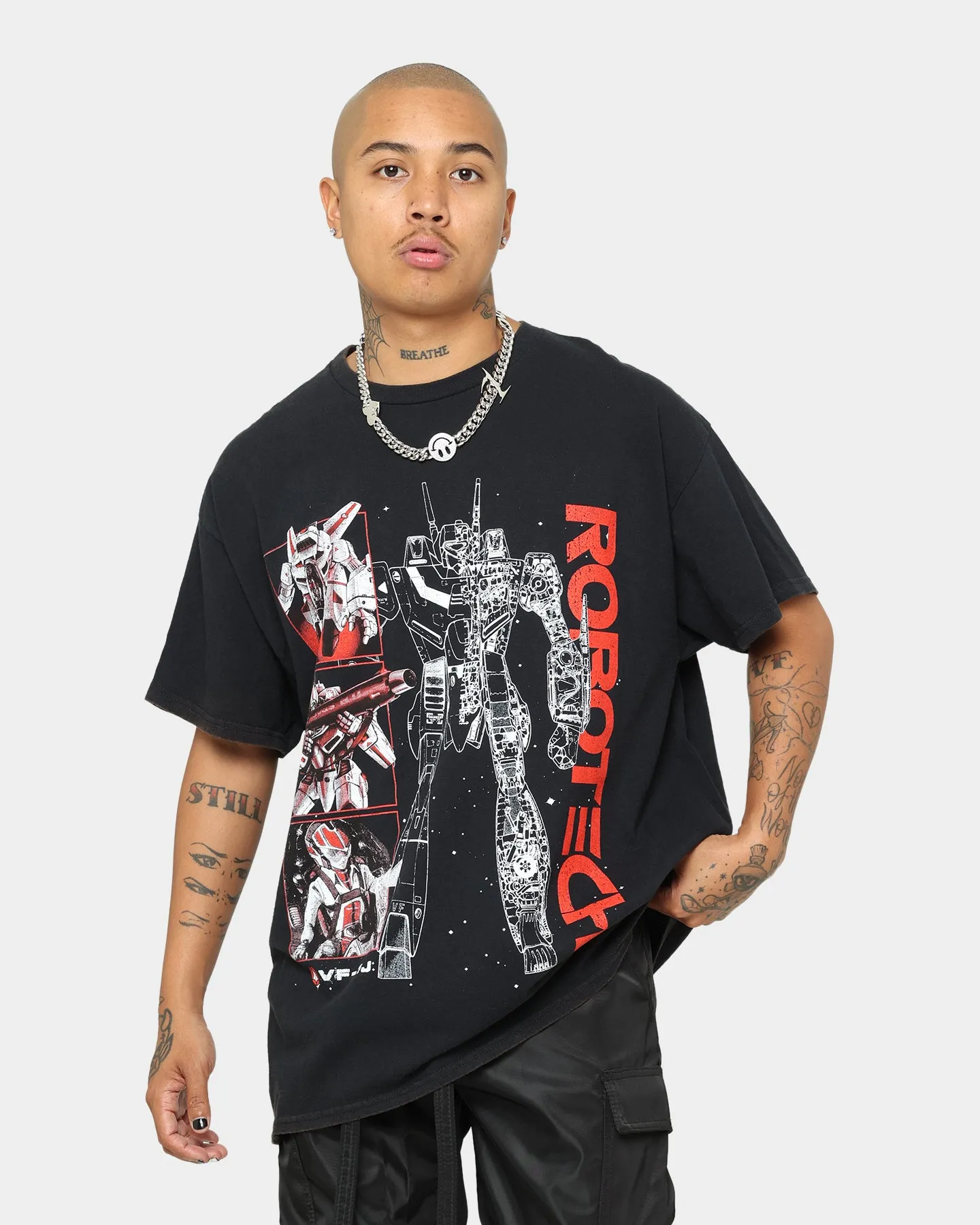 American Thrift X Robotech VFIJ Vintage T-Shirt Washed Black
