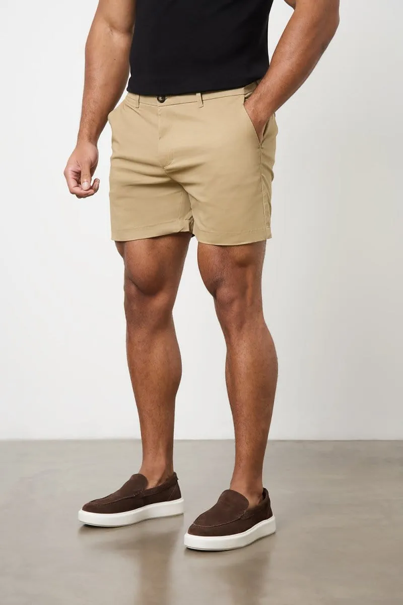 Athletic Fit Chino Shorts 5" in Dark Sand