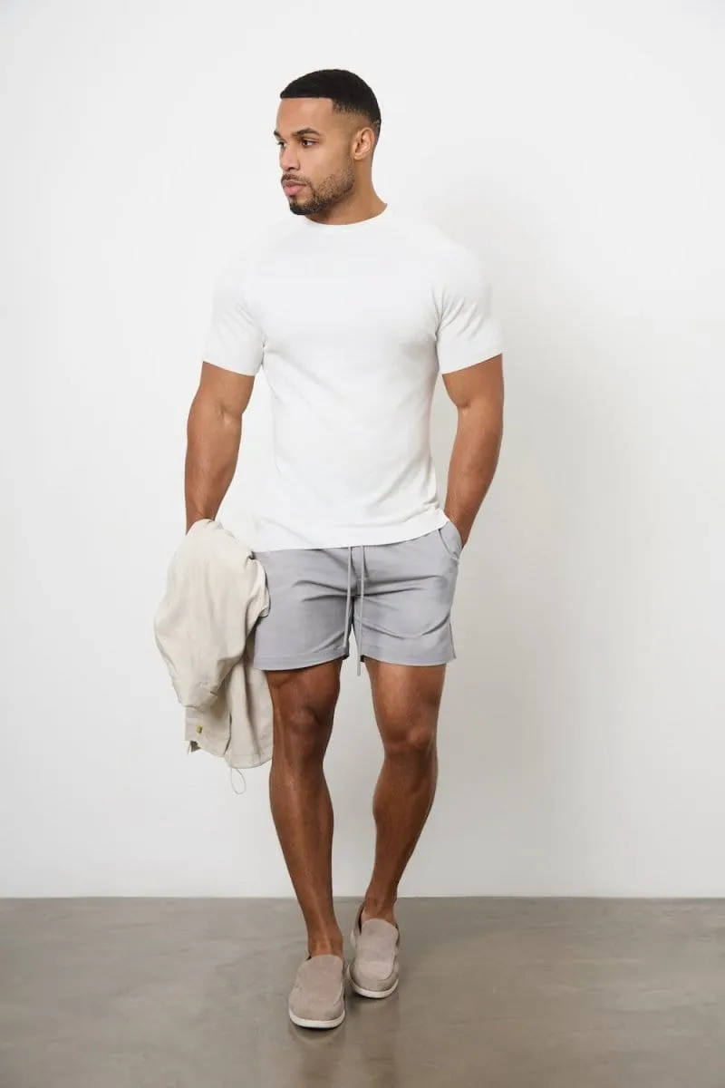 Athletic Fit Drawstring Chino Short 5” in Pale Grey
