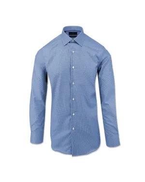 Blue and White Houndstooth Natural Stretch Cotton Dress Shirt