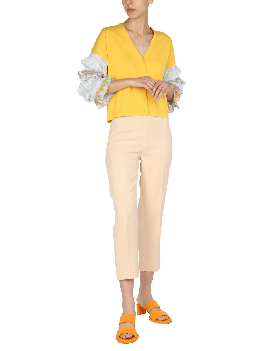Boutique Moschino V-Neck Ruffle-Sleeved Cardigan