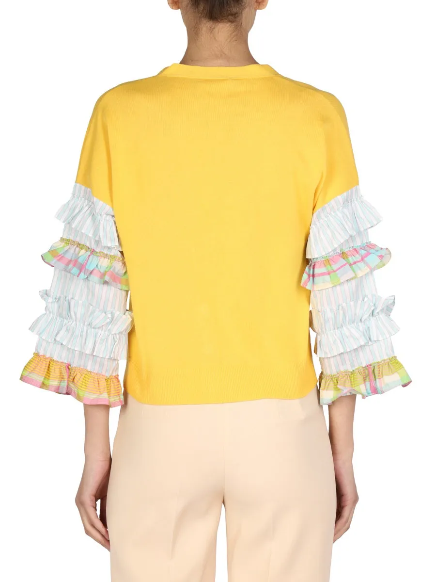 Boutique Moschino V-Neck Ruffle-Sleeved Cardigan