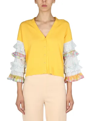 Boutique Moschino V-Neck Ruffle-Sleeved Cardigan