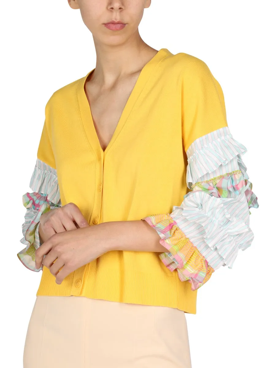 Boutique Moschino V-Neck Ruffle-Sleeved Cardigan