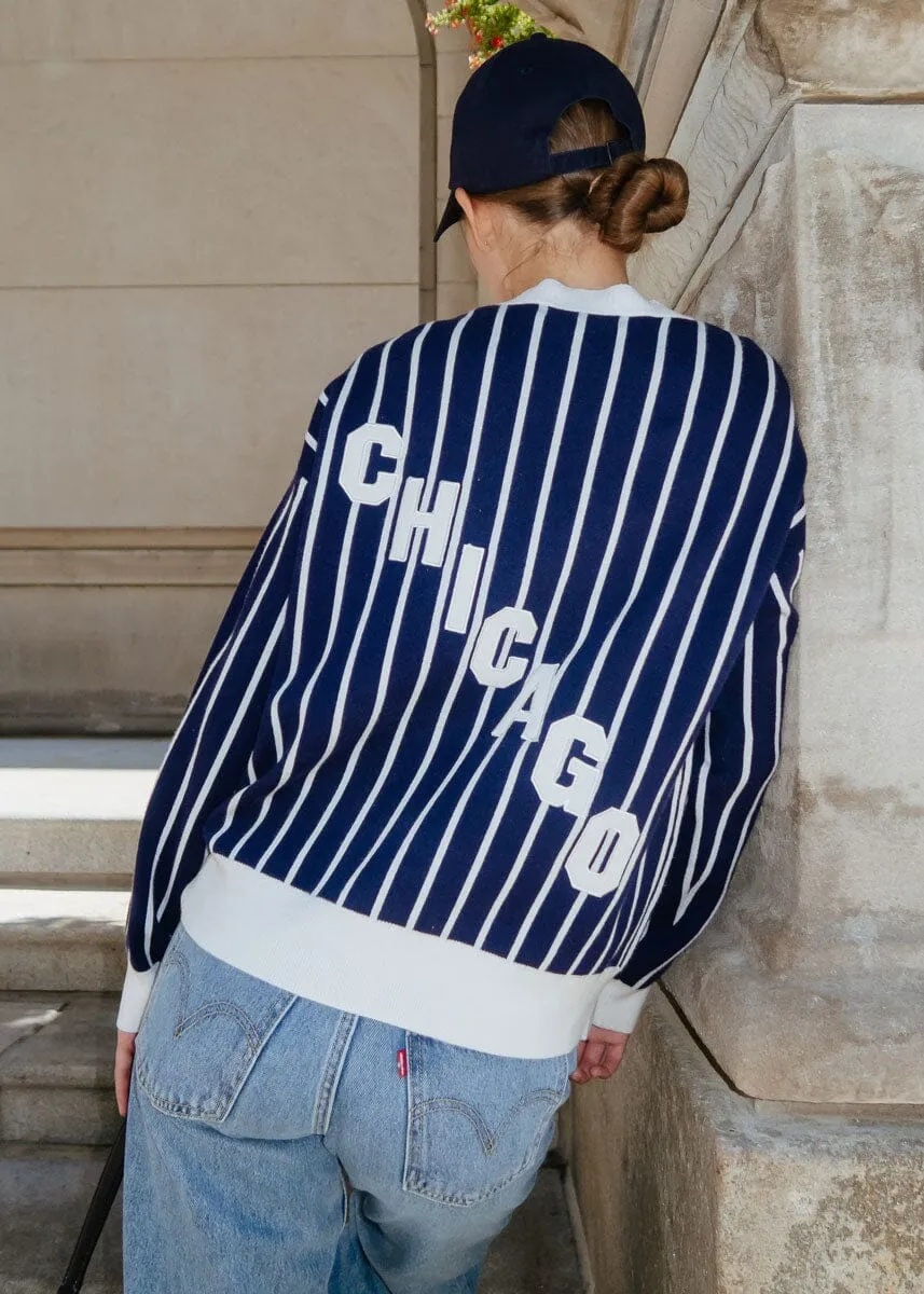 Chicago Striped Cardigan - Navy