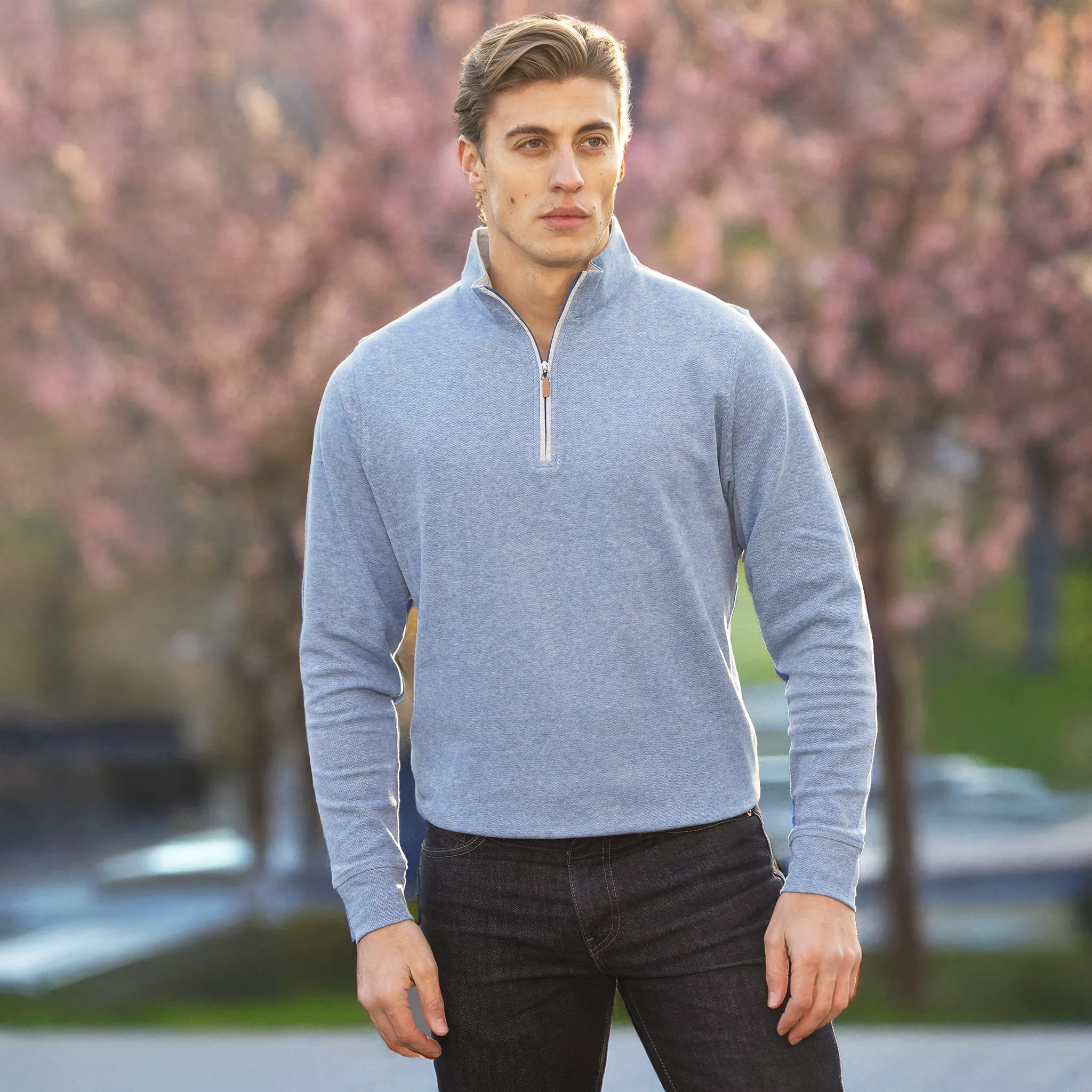 Cloud Textured Quarter Zip Pullover Royal Blue