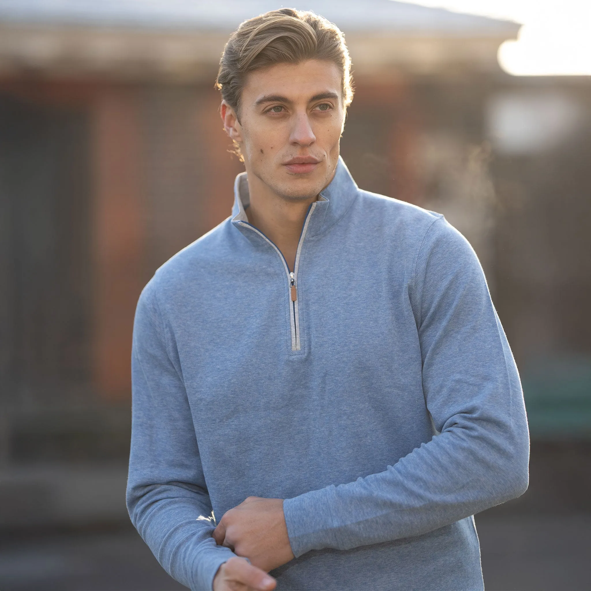 Cloud Textured Quarter Zip Pullover Royal Blue