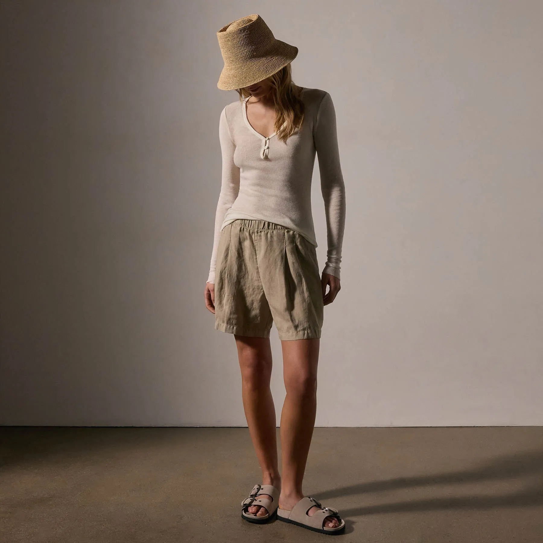 Cotton Cashmere Blend Ribbed Henley - Ivory