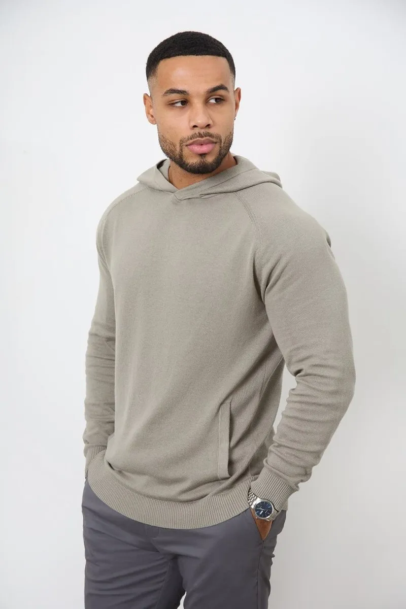 Cotton Knitted Hoodie in Soft Khaki