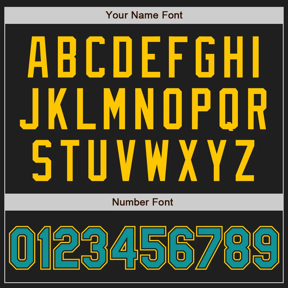 Custom Black Teal-Yellow Authentic Raglan Sleeves Baseball Jersey