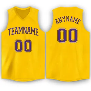 Custom Gold Purple V-Neck Basketball Jersey