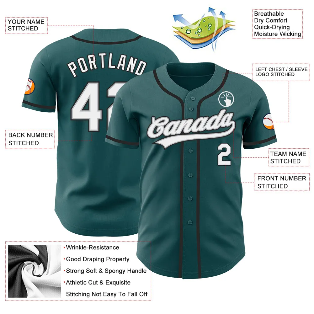 Custom Midnight Green White Gray-Black Authentic Baseball Jersey