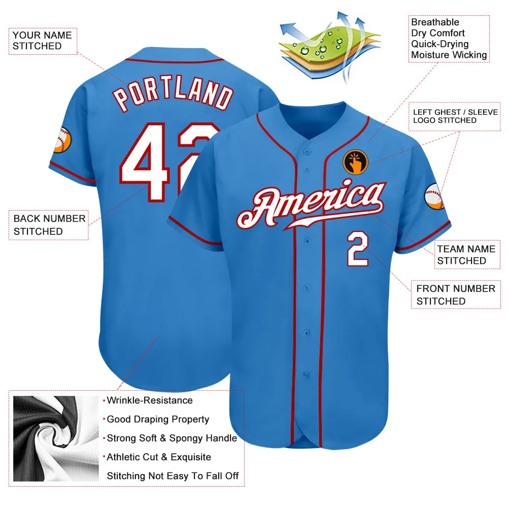 Custom Powder Blue White-Red Authentic Baseball Jersey