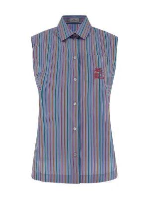Etro Logo Embroidered Striped Sleeveless Shirt