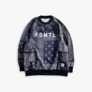 FDMTL | PRINTED PATCHWORK SWEAT SHIRT  { NAVY