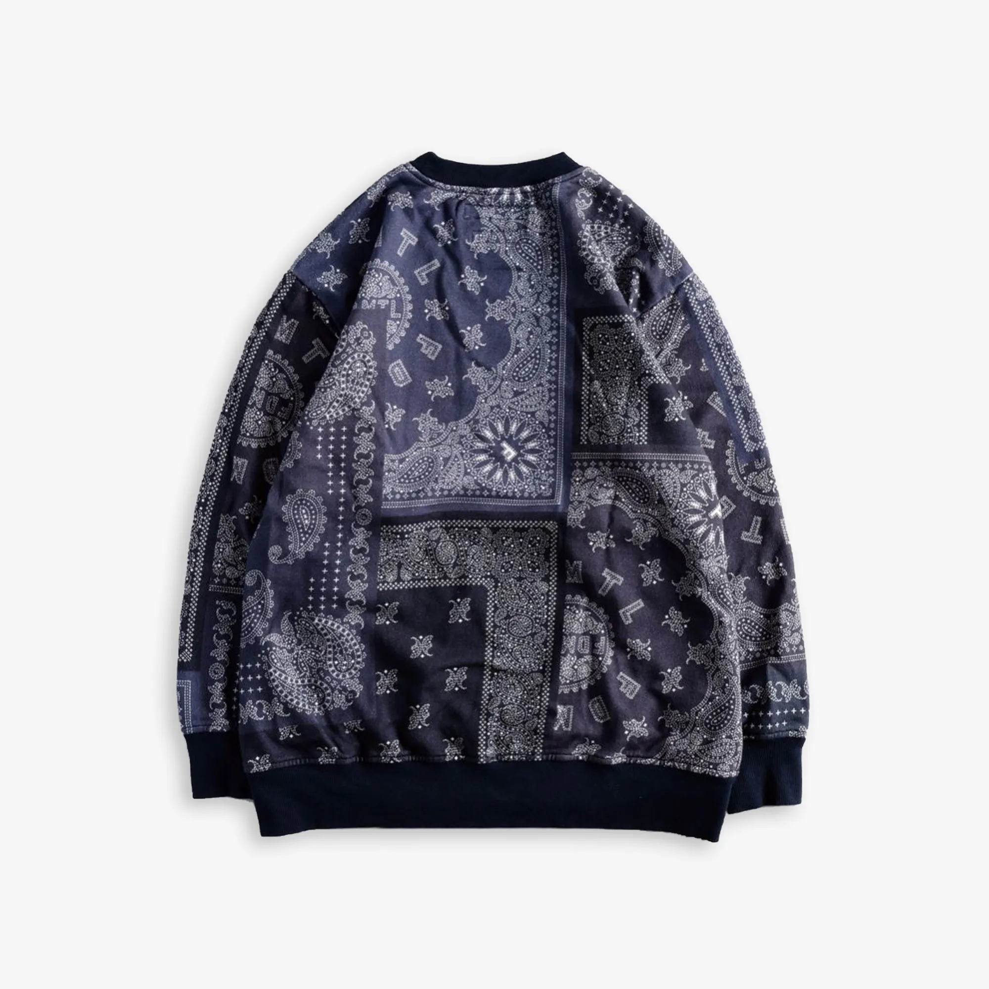 FDMTL | PRINTED PATCHWORK SWEAT SHIRT  { NAVY