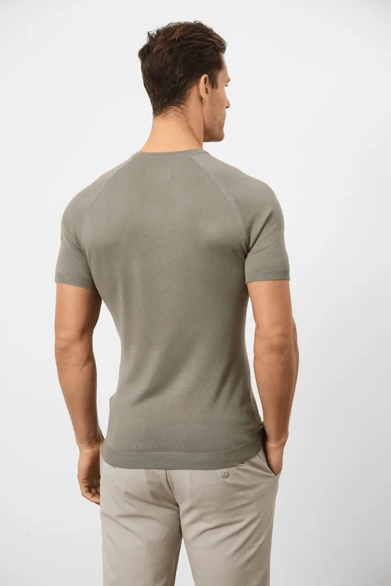 Fine Gauge Knitted T-Shirt in Soft Sage