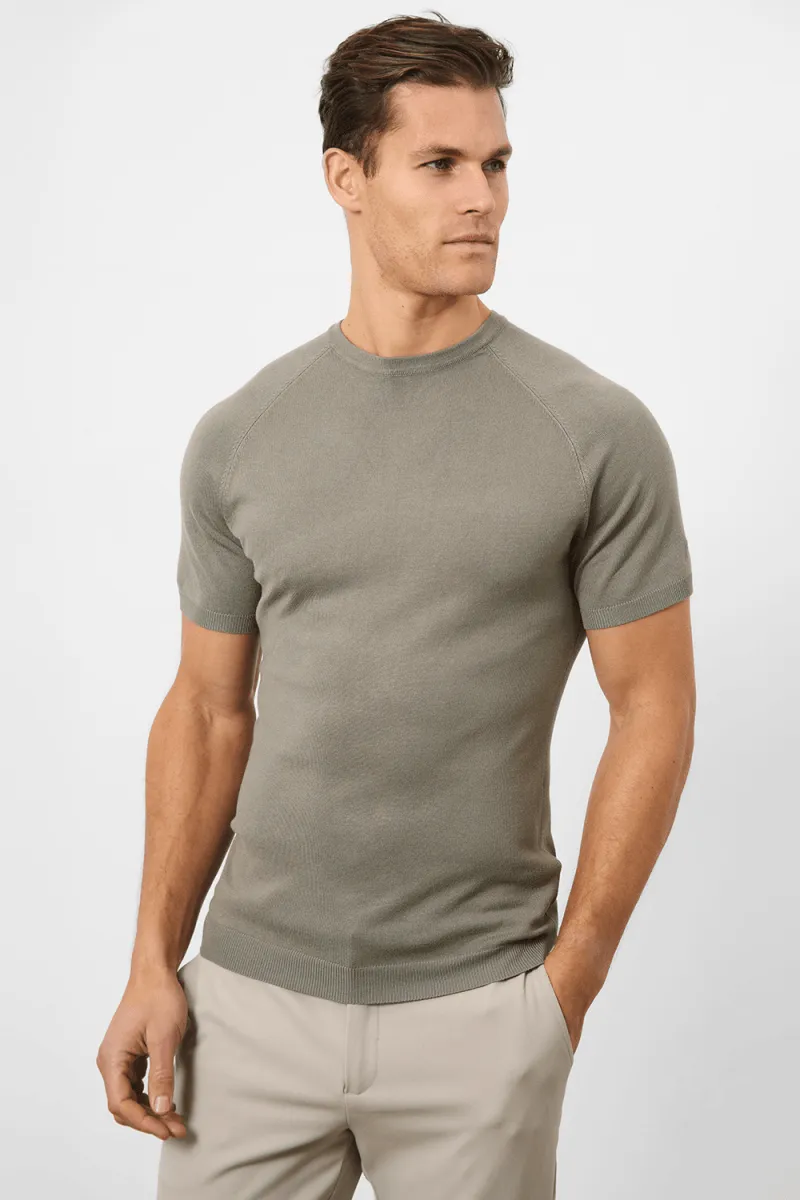 Fine Gauge Knitted T-Shirt in Soft Sage