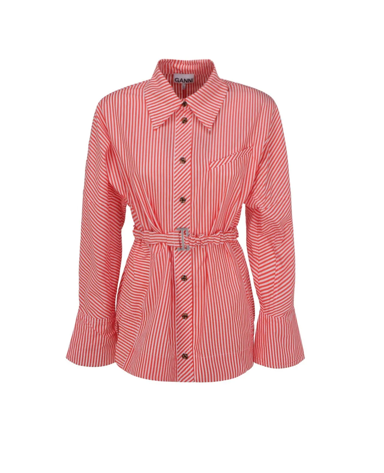 Ganni Drop Shoulder Striped Shirt