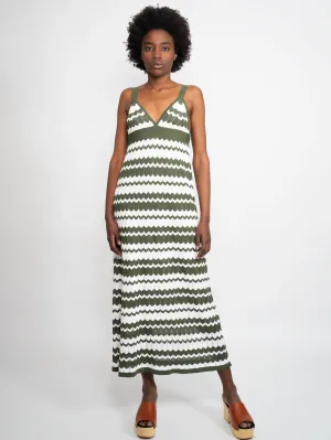 Green Patterned V-Neck Dress