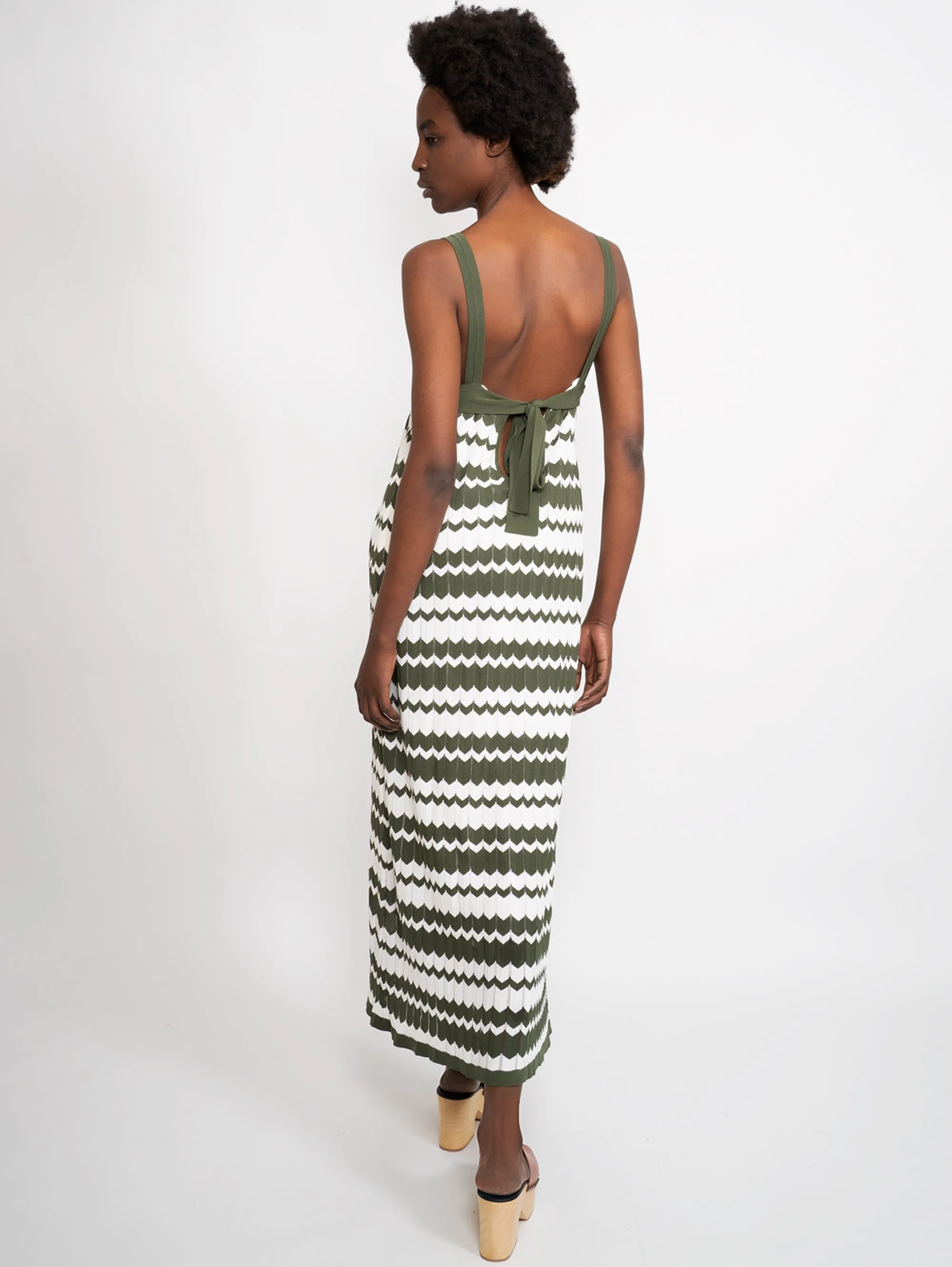 Green Patterned V-Neck Dress