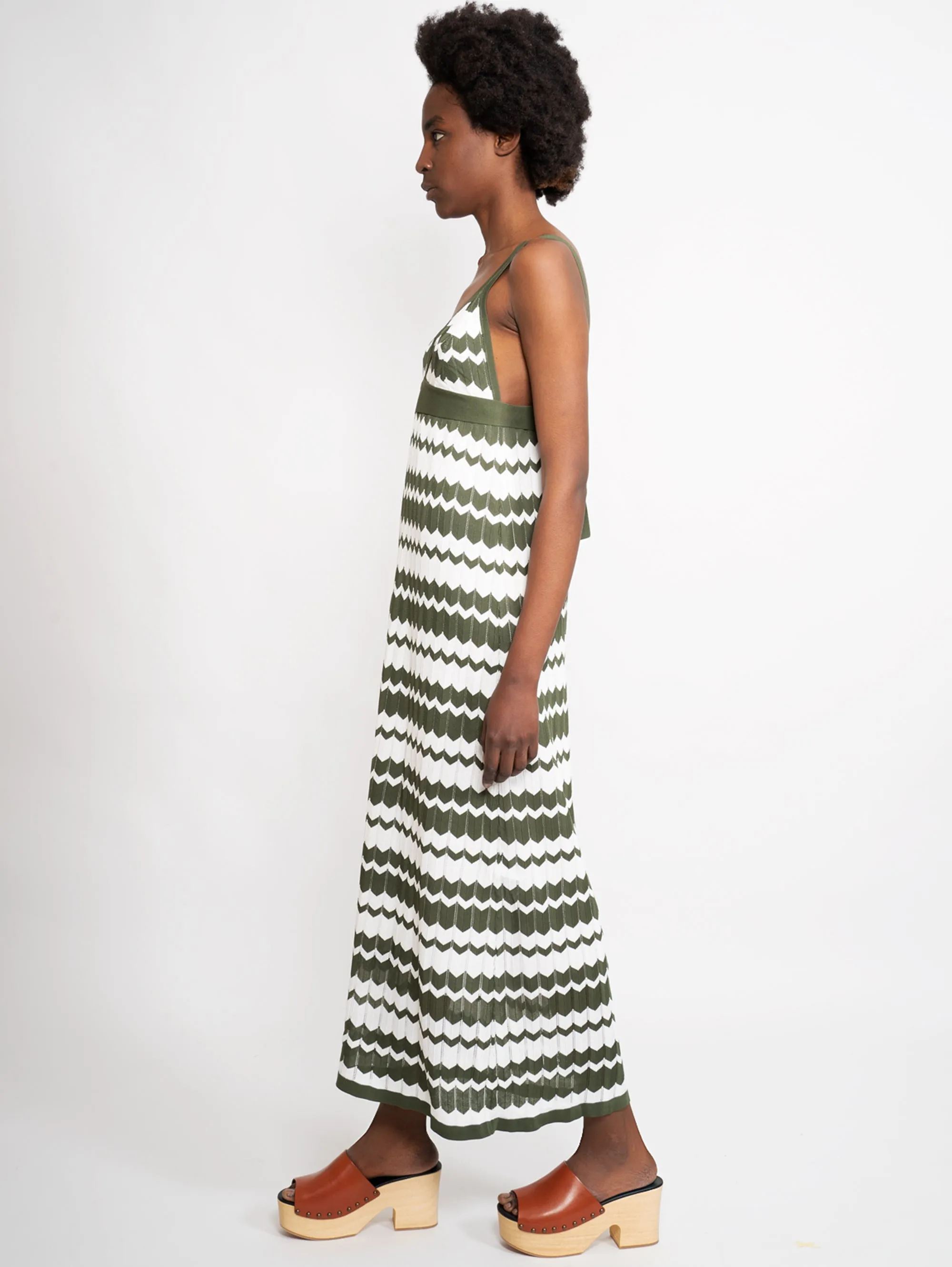 Green Patterned V-Neck Dress