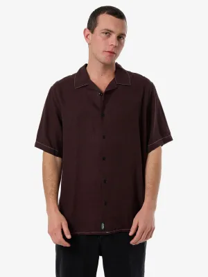 Hemp Minimal Thrills Contrast Stitch Bowling Shirt - Java