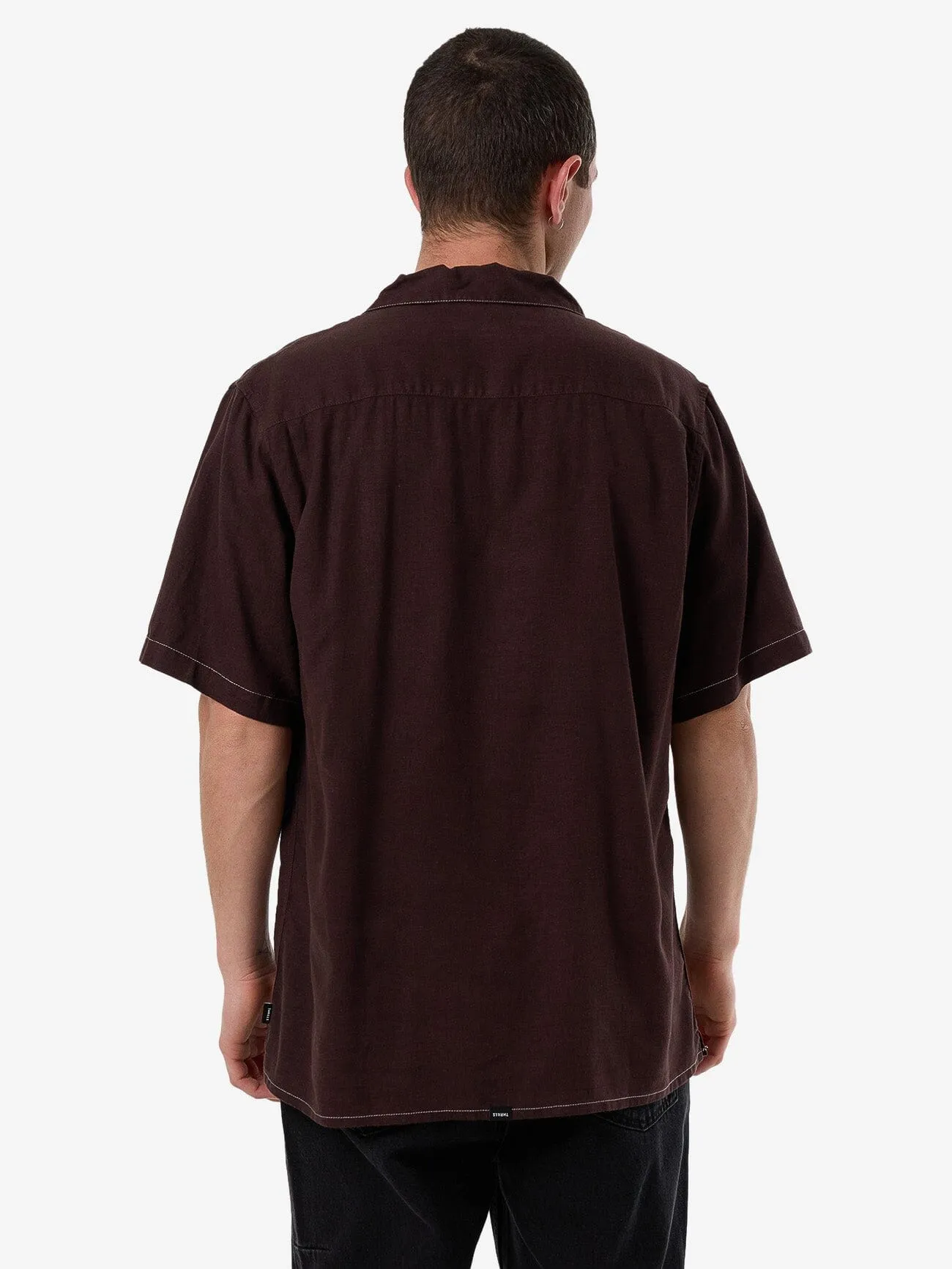 Hemp Minimal Thrills Contrast Stitch Bowling Shirt - Java