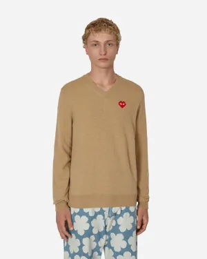 Invader Heart V-Neck Sweater Beige