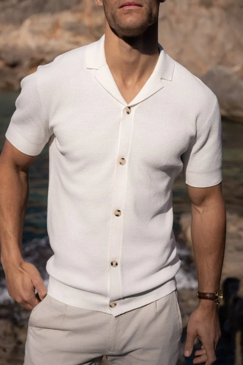 Knitted Cuban Collar Shirt in Ecru