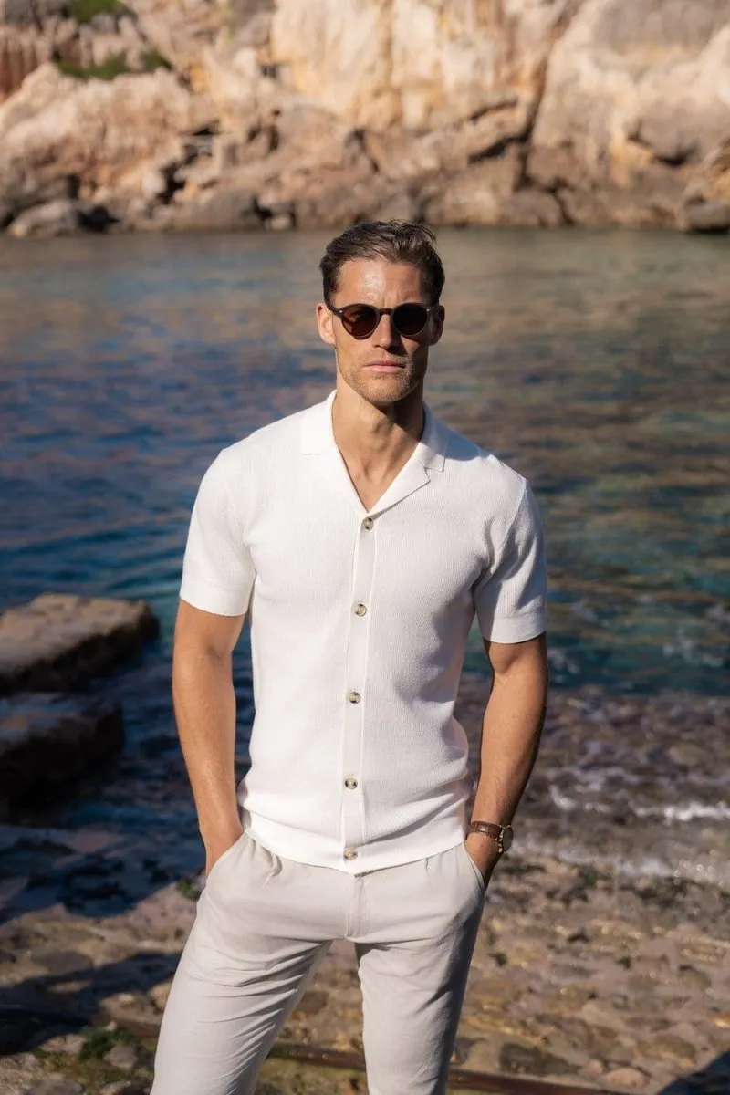 Knitted Cuban Collar Shirt in Ecru