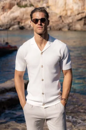 Knitted Cuban Collar Shirt in Ecru