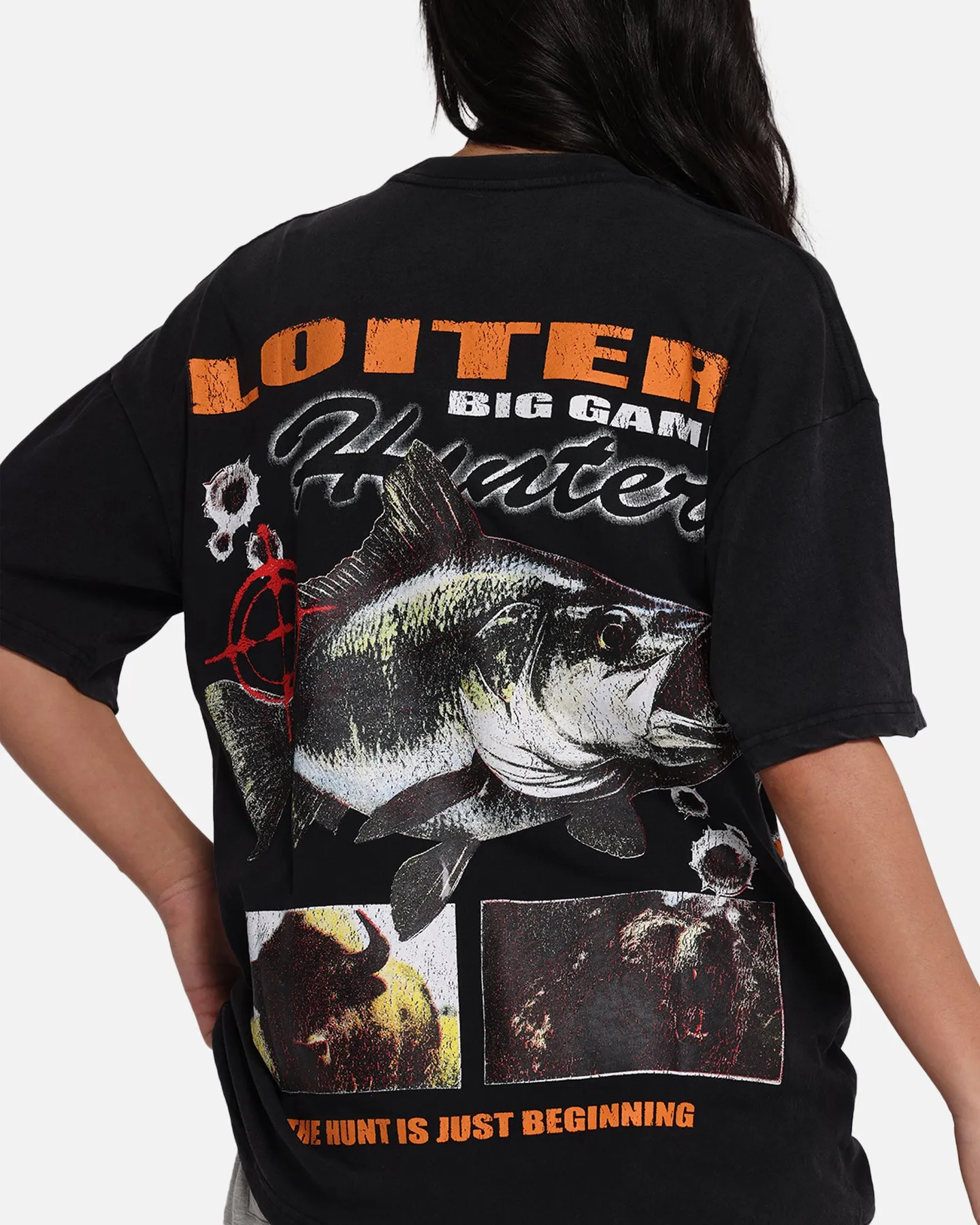 Loiter Big Game T-Shirt Black Acidwash