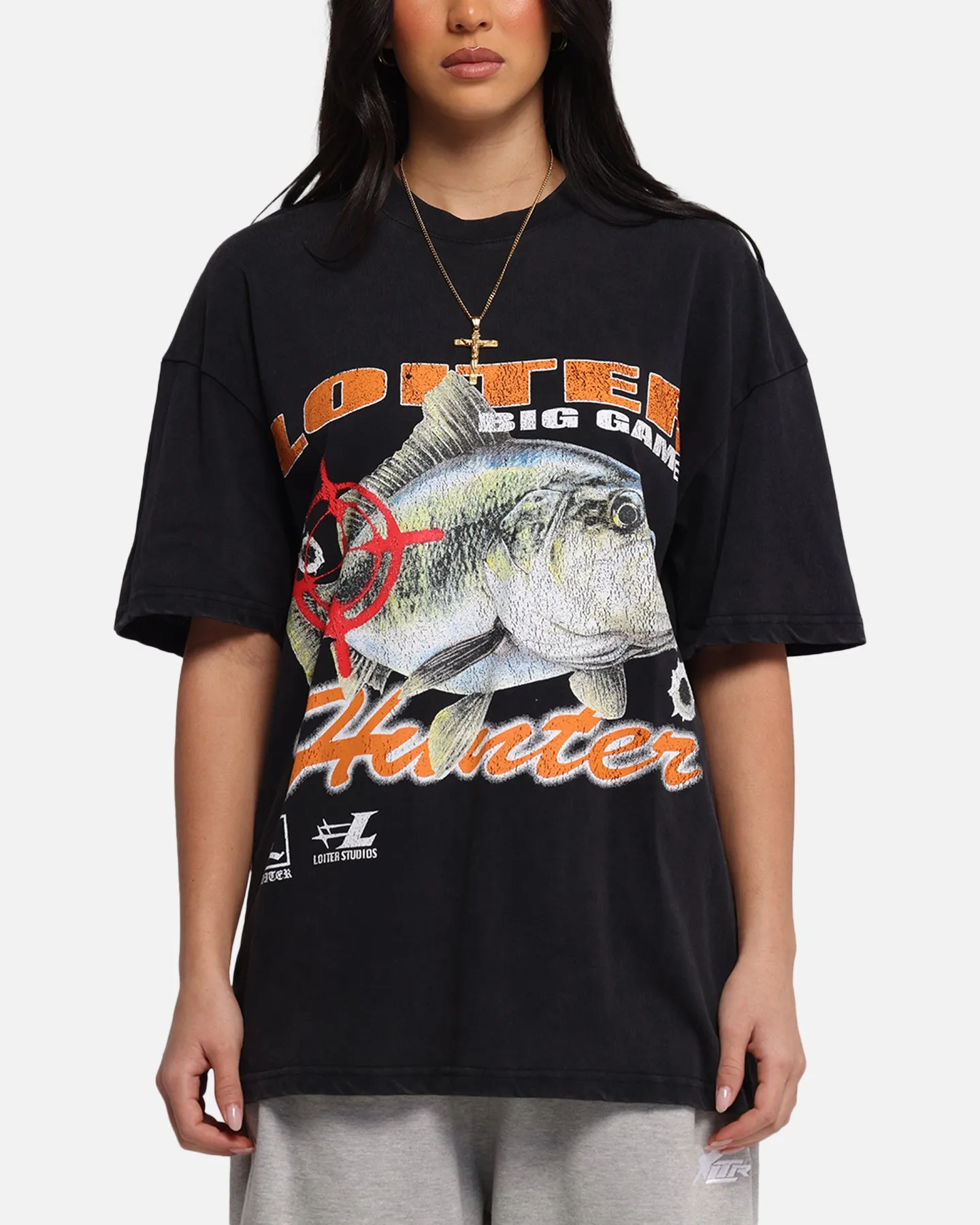 Loiter Big Game T-Shirt Black Acidwash