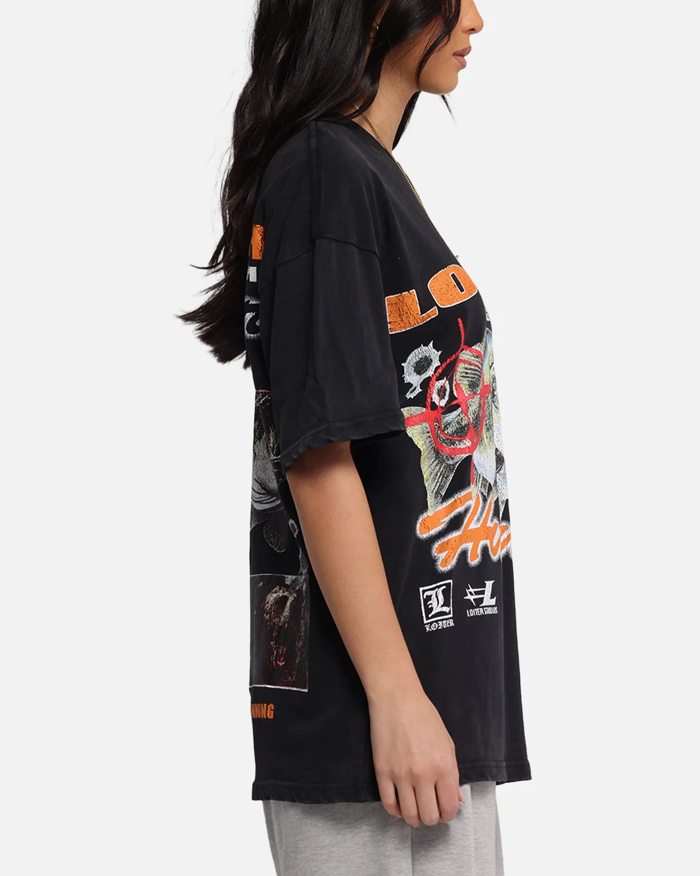 Loiter Big Game T-Shirt Black Acidwash
